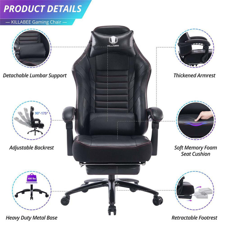 Killabee reclining memory foam racing gaming chair new arrivals